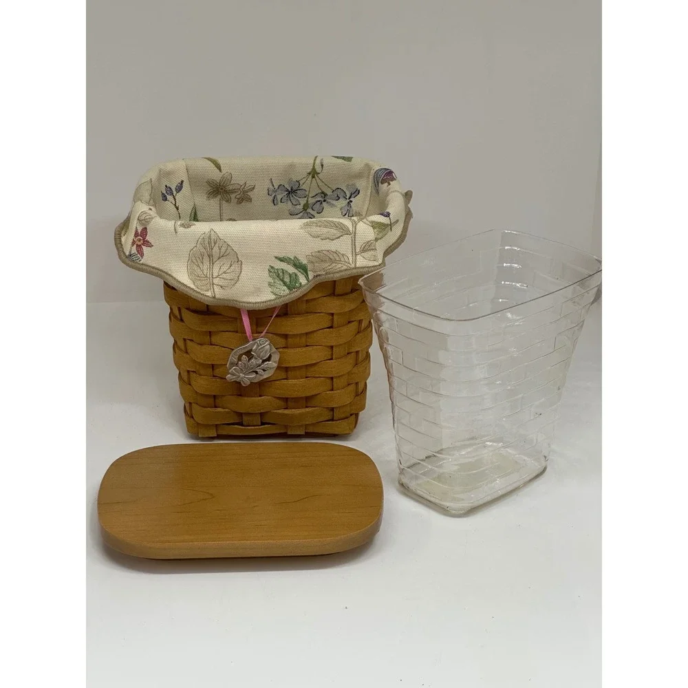 VTG Longaberger Horizon of Hope Basket Brown Woven Wood Lid Liner Tie-On 2004